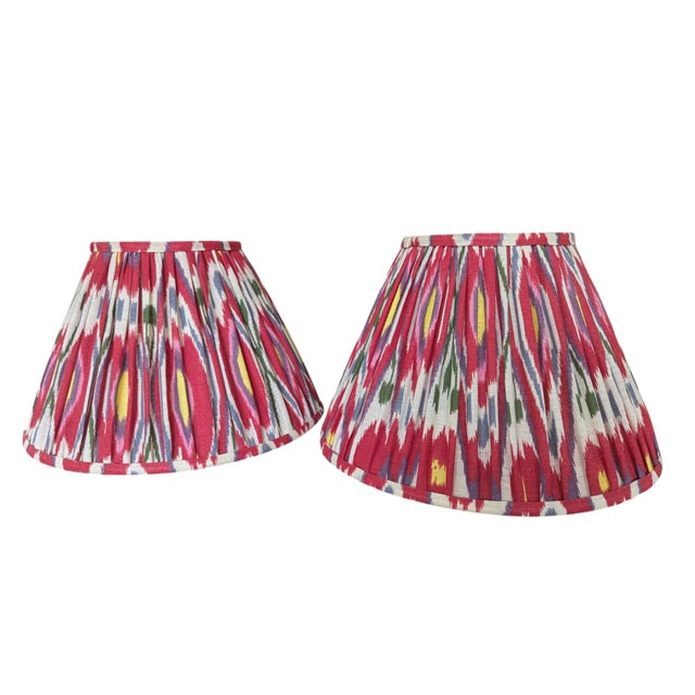 Textile Multicolor Ikat Pleated Lampshades 12" - A Pair For Sale - Image 7 of 10