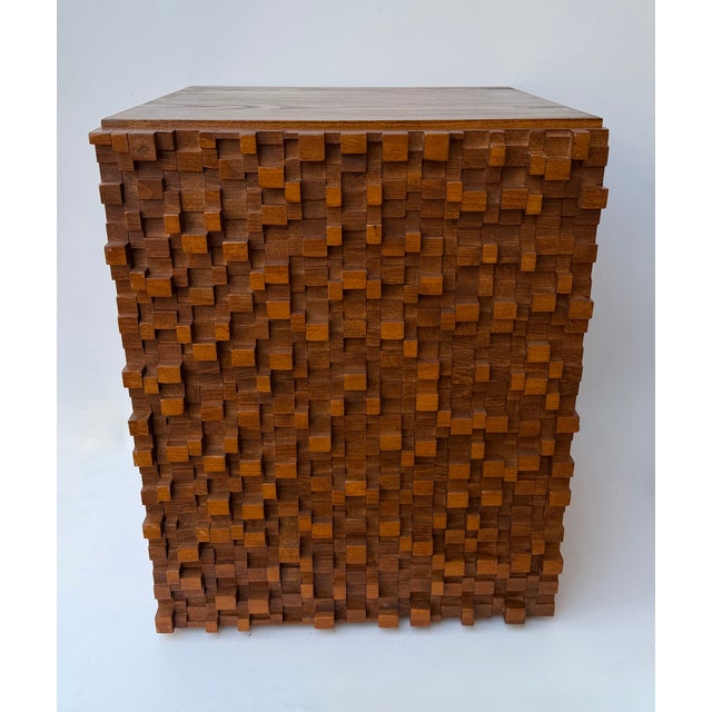 Contemporary Pair of Wood Marquetry Cube Bedside Tables. Italy For Sale - Image 4 of 17