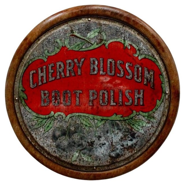 Wood Cherry Blossom Boot Polish Tin Advertising Sign, 1910 For Sale - Image 7 of 7
