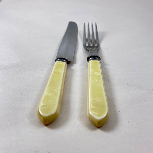 English Art Deco Era Pearlized Bakelite Flatware, Service for 12 For Sale - Image 11 of 12