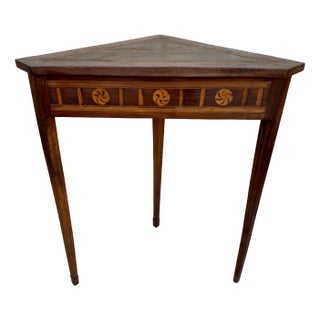 Mid-Century French Modernist Triangular Wooden Side Table with Marquetry, 1950s For Sale