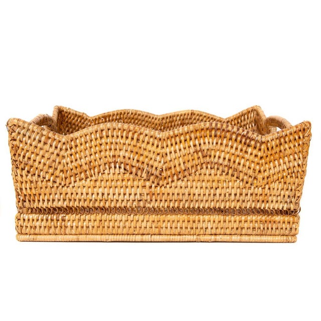 Artifacts Rattan Scallop Collection Shelf Basket in Honey Brown - 14" For Sale In Houston - Image 6 of 9