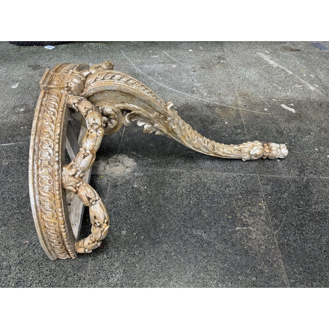 French Early 20th Century Carved and Painted Wall-Mounted Console Table With Marble Top For Sale - Image 3 of 9