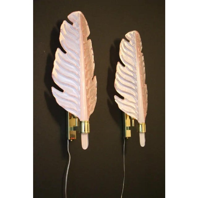 Leaf-Shaped Pink Murano Glass Wall Sconces in the style of Barovier, 2000s, Set of 2 For Sale - Image 10 of 18