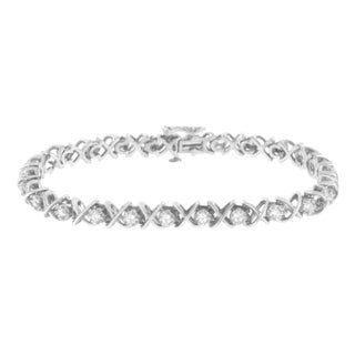 .925 Sterling Silver 1 cttw Brilliant Round-Cut Diamond "X" Link Bracelet (I-J Clarity, I2-I3 Color) - Size 7" For Sale