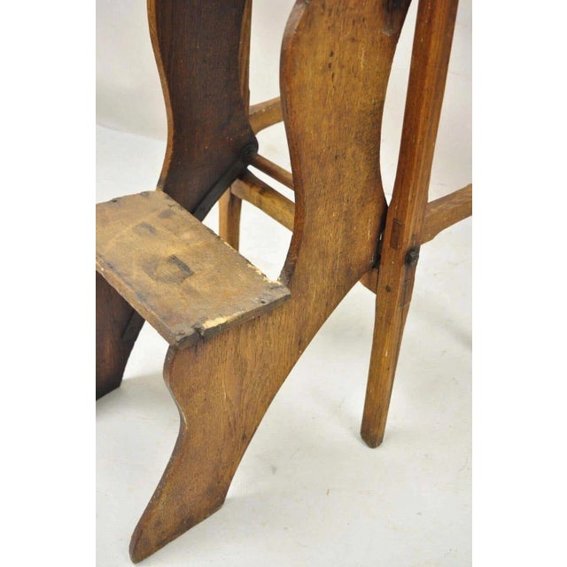 Wood Antique French Provincial Country Oak Wood Folding Library Step Ladder For Sale - Image 7 of 12