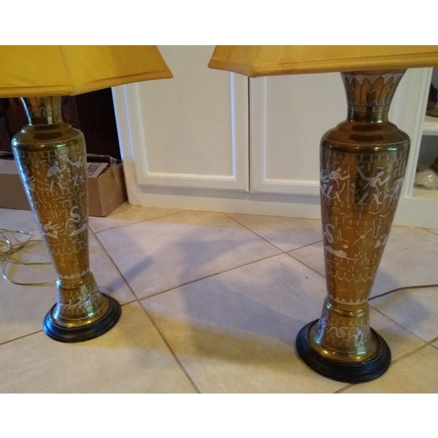 Purchased in late 1960’s. Handcrafted urns, brass with silver and copper inlay. Ancient Egyptian figures and symbols...