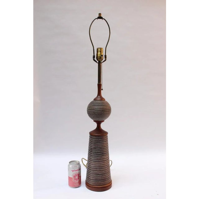 1960s Scandinavian Modernist Sculptural Teak and Ceramic Table Lamp For Sale - Image 5 of 13