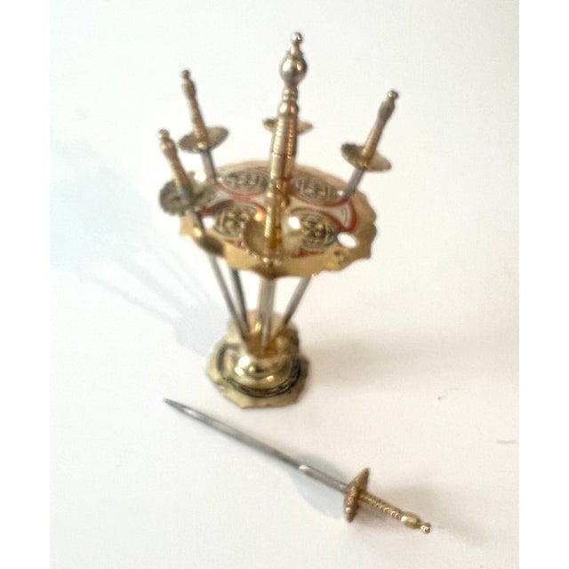 Set of 6 Mid Century Cocktail Picks swords with Stand For Sale - Image 4 of 6