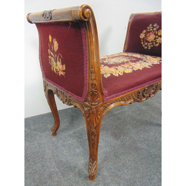 Louis XV Shell Carved Walnut Needlepoint Bench | Chairish
