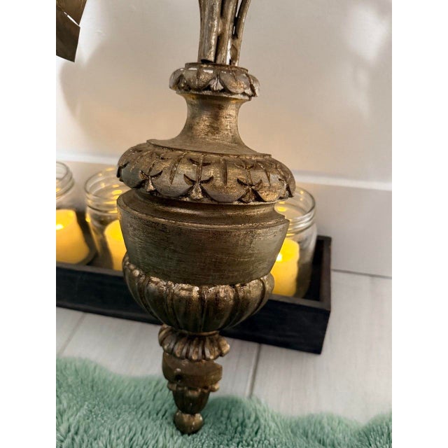 Large Vintage Gold Metal Leaf 7-Candle Wall Candelabra For Sale - Image 4 of 14