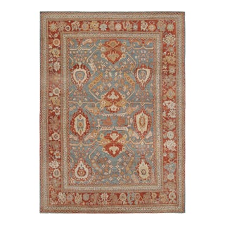 Rug & Kilim’s Oushak Style Rug in Red, Blue and Brown Floral Pattern For Sale