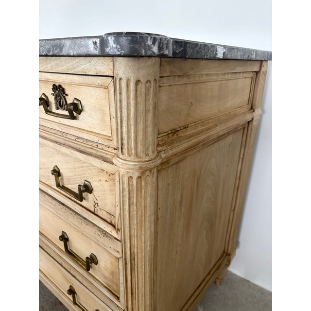 French Louis XVI Style Bleached Commode With Gray Marble Top For Sale - Image 9 of 9
