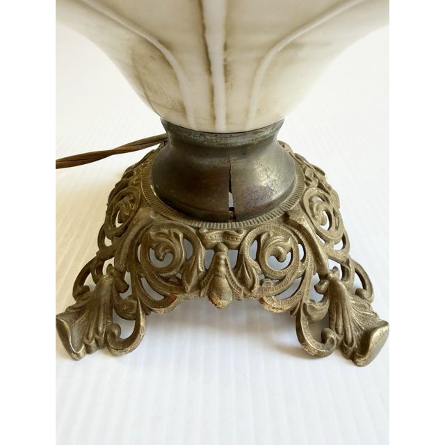 Early 20th Century Hand Painted Floral Gone With The Wind Oil Lamp Converted, w/ Nightlight For Sale - Image 14 of 18