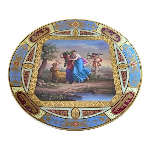 Antique Signed Royal Vienna Jeweled 24k Gold Charger For Sale