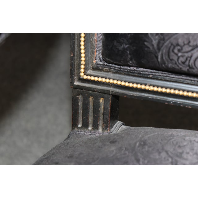 French Fine Quality Distressed Ebonized French Bronze Mounted Louis XVI Armchair For Sale - Image 3 of 9