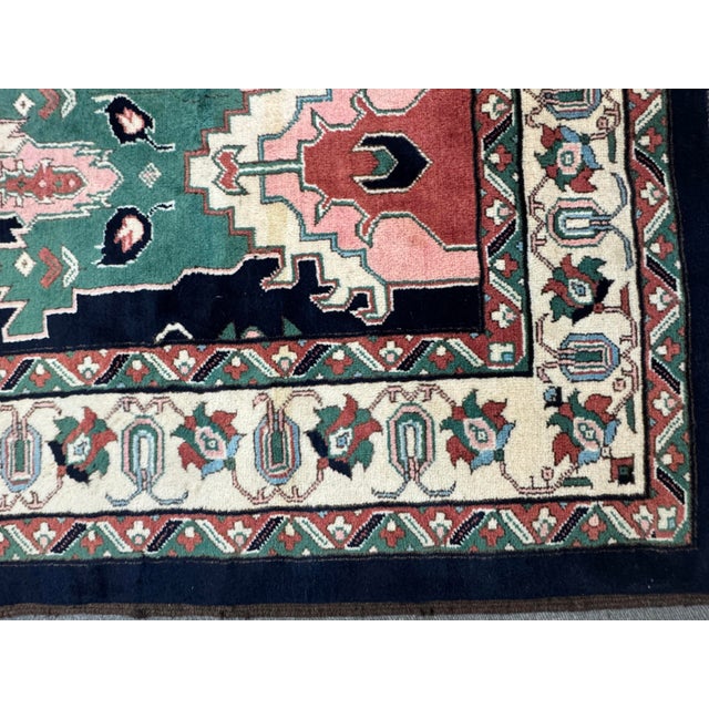Cornflower Blue 6ft 8in × 8ft Heriz Floral Medallion Area Rug For Sale - Image 8 of 12