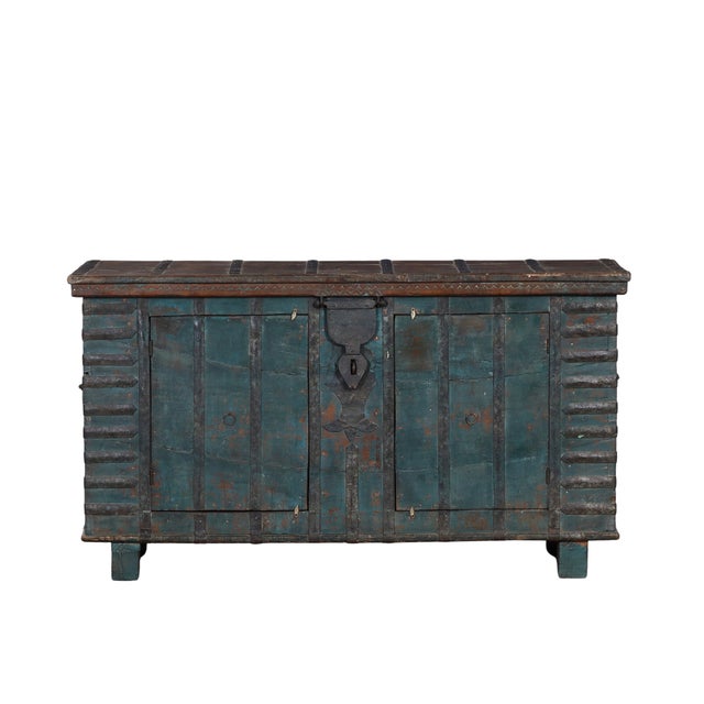 Antique Indian Painted Teakwood Pitara Chest Console For Sale In Santa Fe - Image 6 of 8