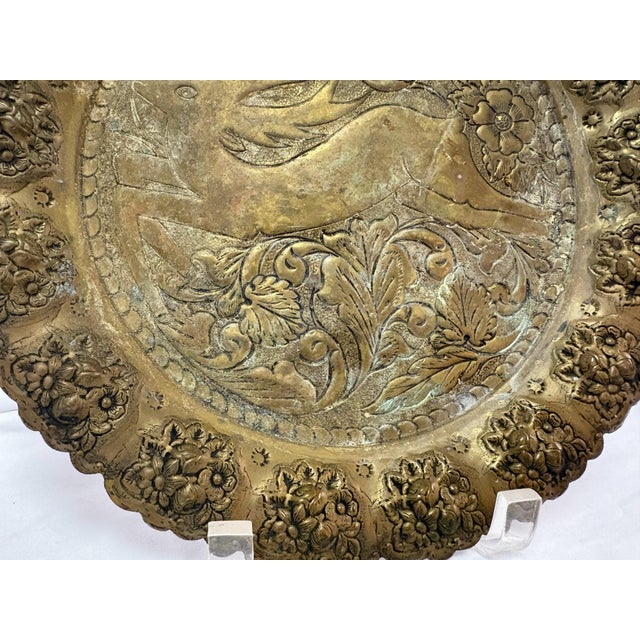 Vintage Embossed Brass Charger Plate Featuring Leaping Hare Surrounded by Flowers For Sale In West Palm - Image 6 of 13
