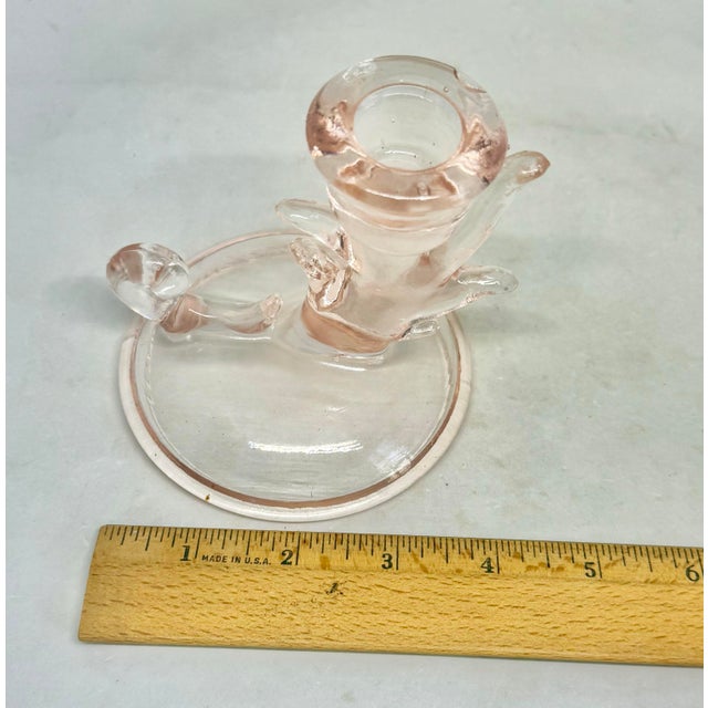 Vintage Pink Depression-Style Glass Candlestick Holders — Pair, 4 1/8" Tall For Sale - Image 9 of 12