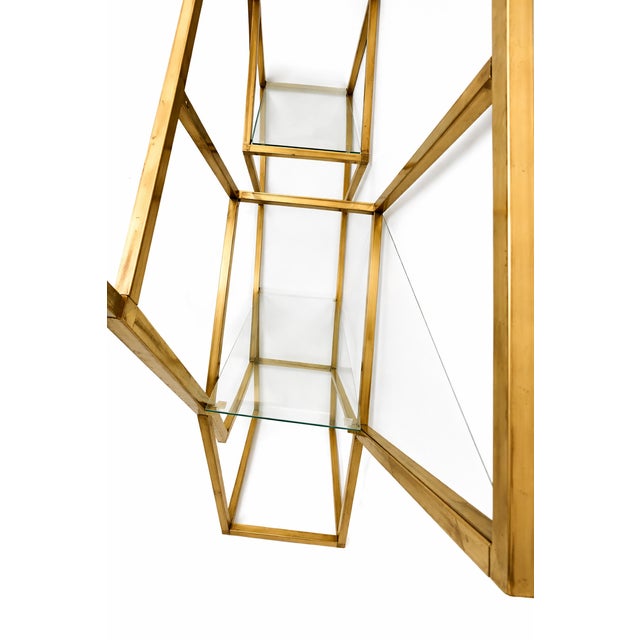 1970s Modern Geometric Brass & Glass Étagère / Bookshelves. For Sale - Image 4 of 4