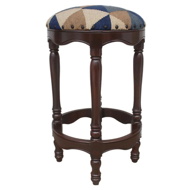 Shabby Chic Tribal Kilim Wood Bar Stool Jeffrey 18"x18"x32" For Sale In New York - Image 6 of 7