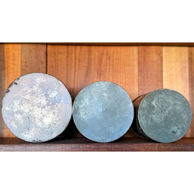 Set of 3, Rare Antique Pennsylvania Primitive Canisters | Hand Punched Tinware For Sale - Image 4 of 12