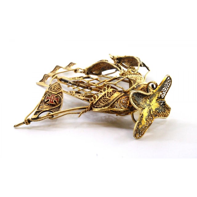 Small Silver Caravel with Gilded Filigree For Sale - Image 3 of 9