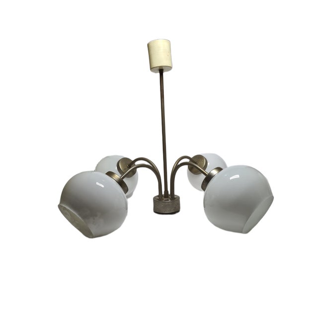 Postmodern Brass and Glass Chandelier, Poland, 1970s For Sale - Image 18 of 18