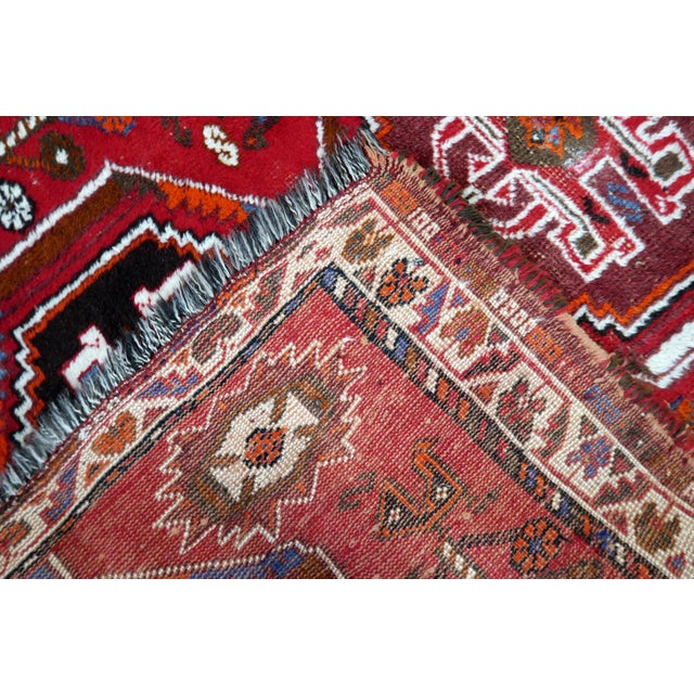 1940s, Vintage Persian Shiraz Rug, Tribal Triple Medallion, Red Field, 4 X 5 For Sale In New York - Image 6 of 11