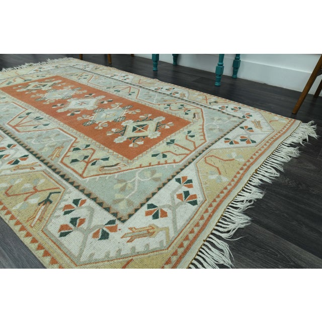 1970s 1970s Vintage Turkish Handmade Wool & Cotton Orange Area Rug For Sale - Image 5 of 11