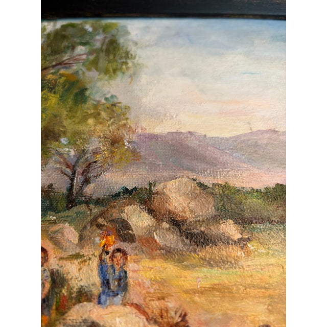 1960s Original Signed Rural Landscape Painting With Barn and Horse and Children & Dog in Black Wood Frame For Sale - Image 11 of 16
