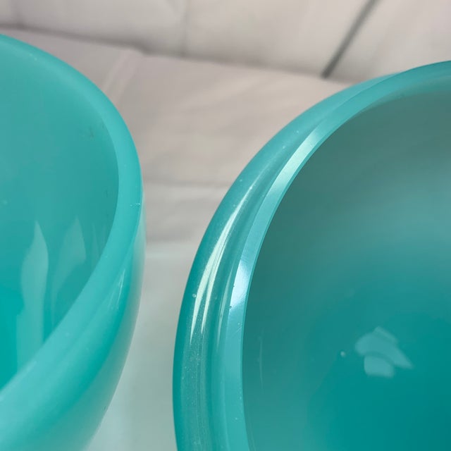 Glass Large Tiffany Blue Opaline French Style Lidded Apple Vessel For Sale - Image 7 of 8