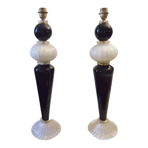 Pair of Vintage Italian Murano Glass Table Lamps (C. 1960's)