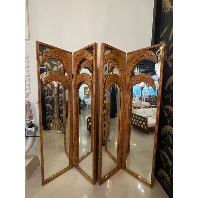 1970s 1970s Vivai Del Sud Bamboo Pencil Reed Palm Tree Screen Mirrors Panels Dividers For Sale - Image 5 of 12