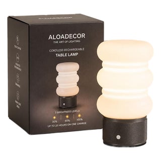 Aloadecor Modern Small Opal Glass Cordless Rechargeable Table Lamp 3-Level Dimmable Led Bedside Lamp For Sale
