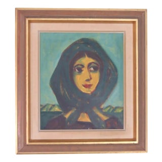 Erik Larsen, Woman in Scarf, 1950s, Oil on Canvas, Framed For Sale