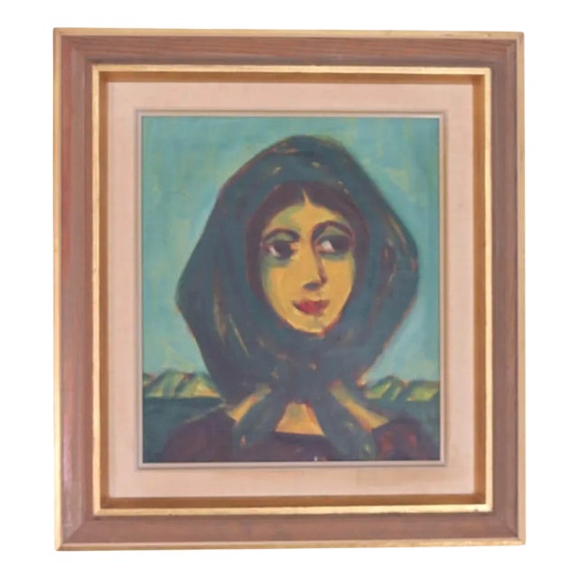 Erik Larsen, Woman in Scarf, 1950s, Oil on Canvas, Framed For Sale