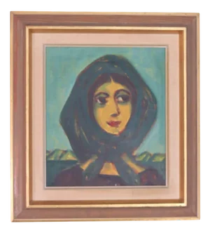 Erik Larsen, Woman in Scarf, 1950s, Oil on Canvas, Framed