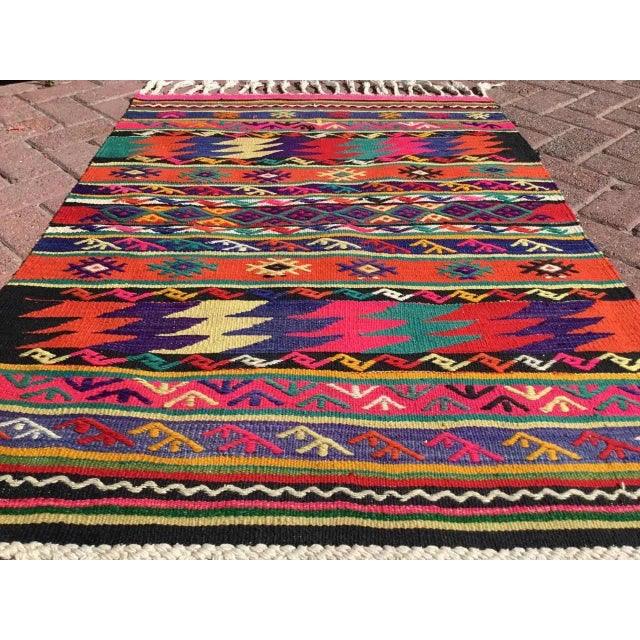 Orange 1960s Boho Chic Style Mini Kilim - 38" X 51" For Sale - Image 8 of 10