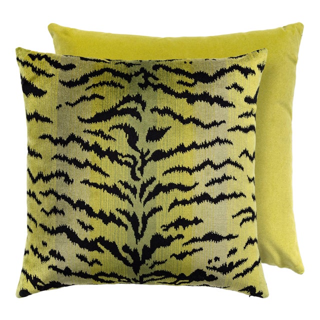 The House of Scalamandré Tigre/velvet Pillow, Green, 22 X 22 For Sale