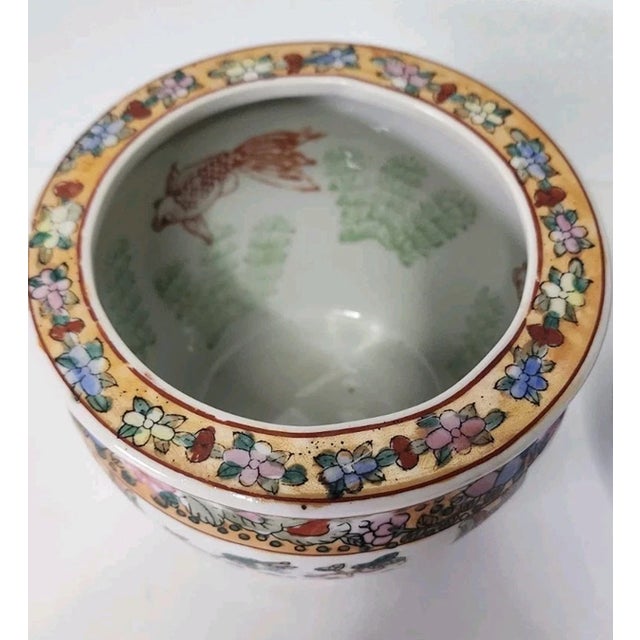 1970s Vintage Chinoiserie Oriental Porcelain Planter Pots-Set of 2 For Sale - Image 5 of 6