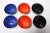 Set of six 1970s Krenit snack bowls by Herbert Krenchel. Black metal with blue, black and orange enamel interiors. (Set...
