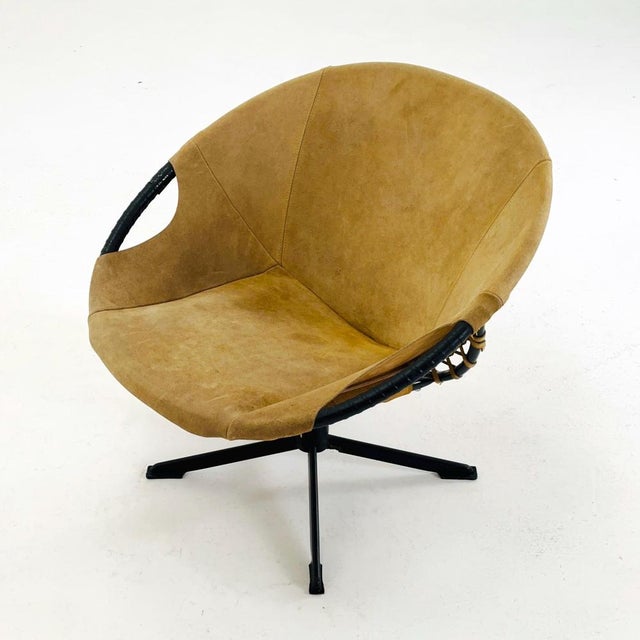 Contemporary Mid-Century Modern Suede Lounge Chair with Black Iron Frame, Germany, 1960s For Sale - Image 3 of 11