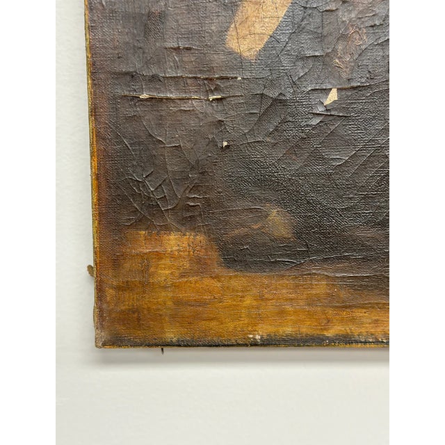 19th Century 19th Century Original Antique Oil Painting on Canvas, Primitive Portrait by Nore For Sale - Image 5 of 9