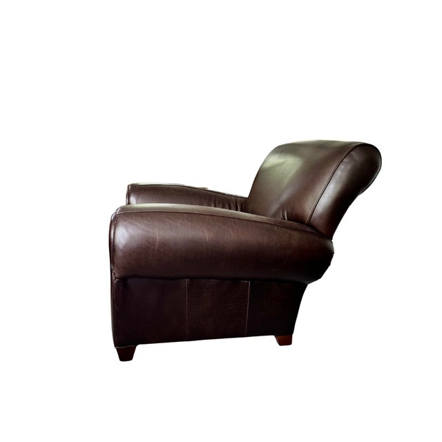 Wood Manhattan Roll Arm Top-Grain Leather Club Chair & Ottoman – Mitchell Gold + Bob Williams for Pottery Barn For Sale - Image 7 of 12