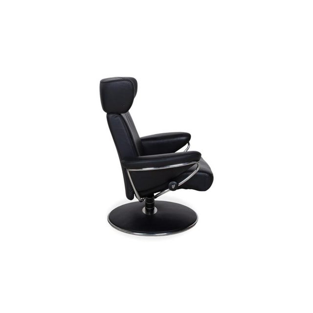 Set of Black Leather Jazz Recliner and Ottoman from Stressless For Sale - Image 13 of 17