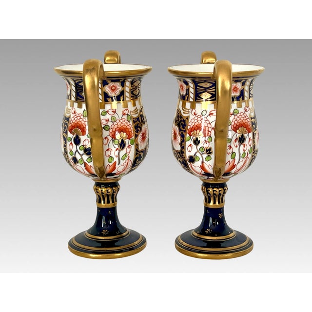 Metal Antique Royal Crown Derby 22 Carat Gold Bone China Vases, Urns, Goblets, 1906, England, a Pair For Sale - Image 7 of 14