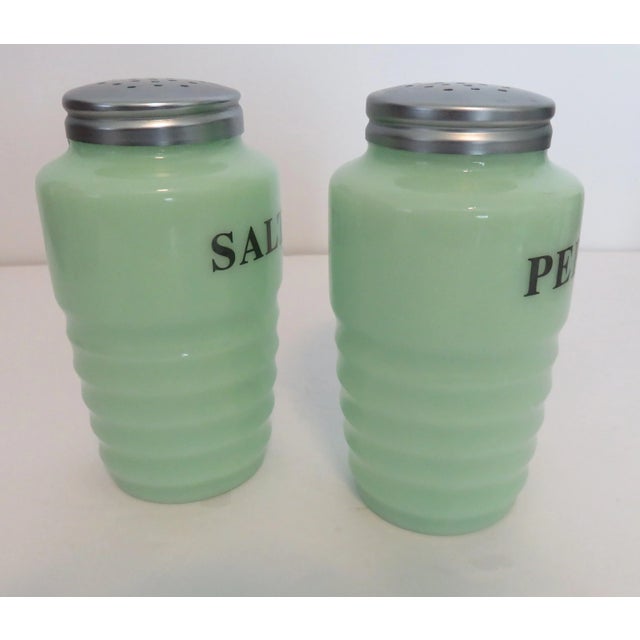 Jadeite Jeannette Ribbed Beehive Salt & Pepper Shakers Vintage / 2 Excellent vintage condition. Like new. No damage,...