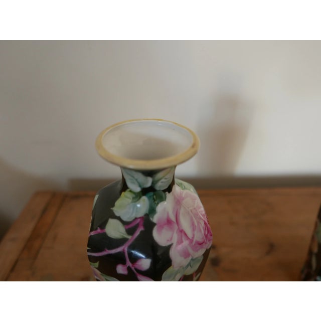 Japanese Nippon Hand-Painted Porcelain Vases - a Pair For Sale - Image 3 of 6